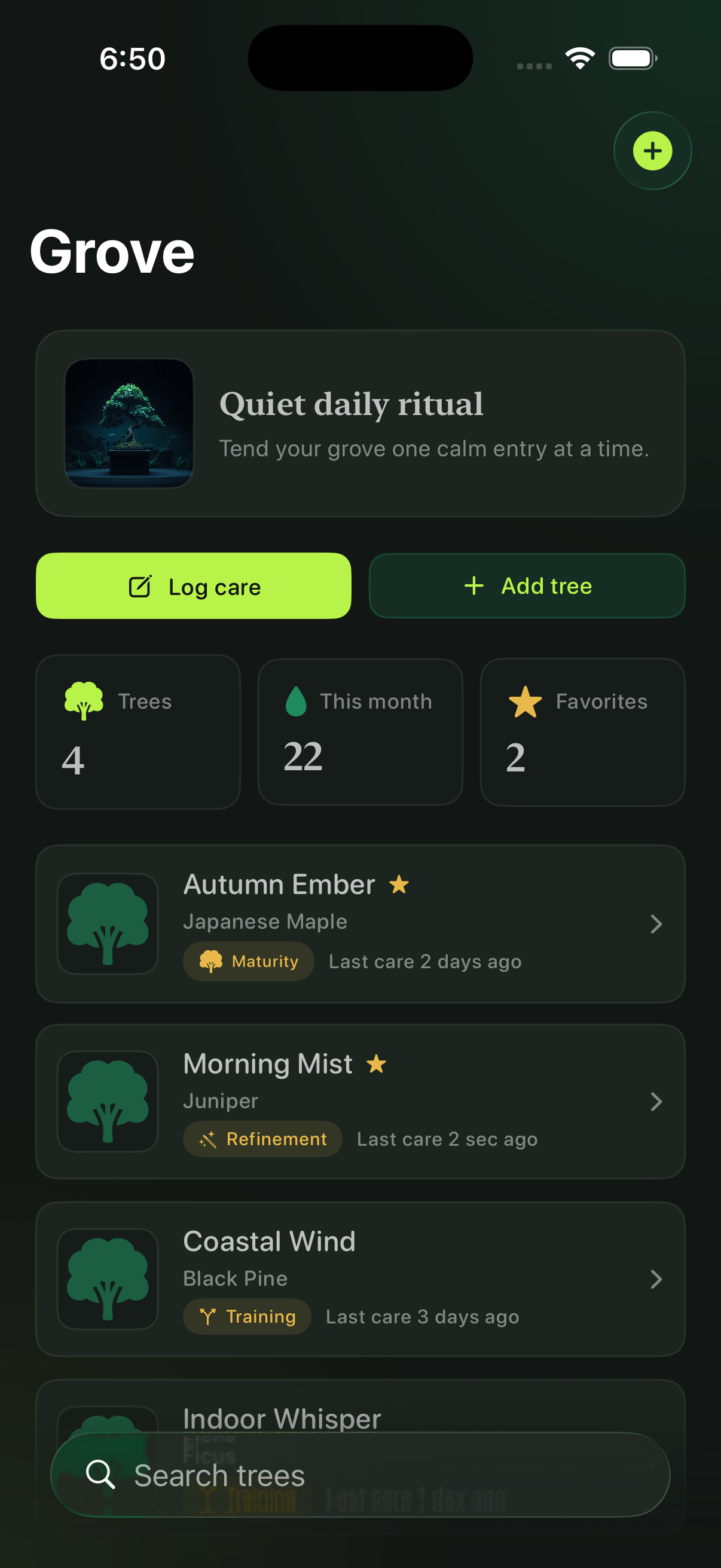 Grove collection screen