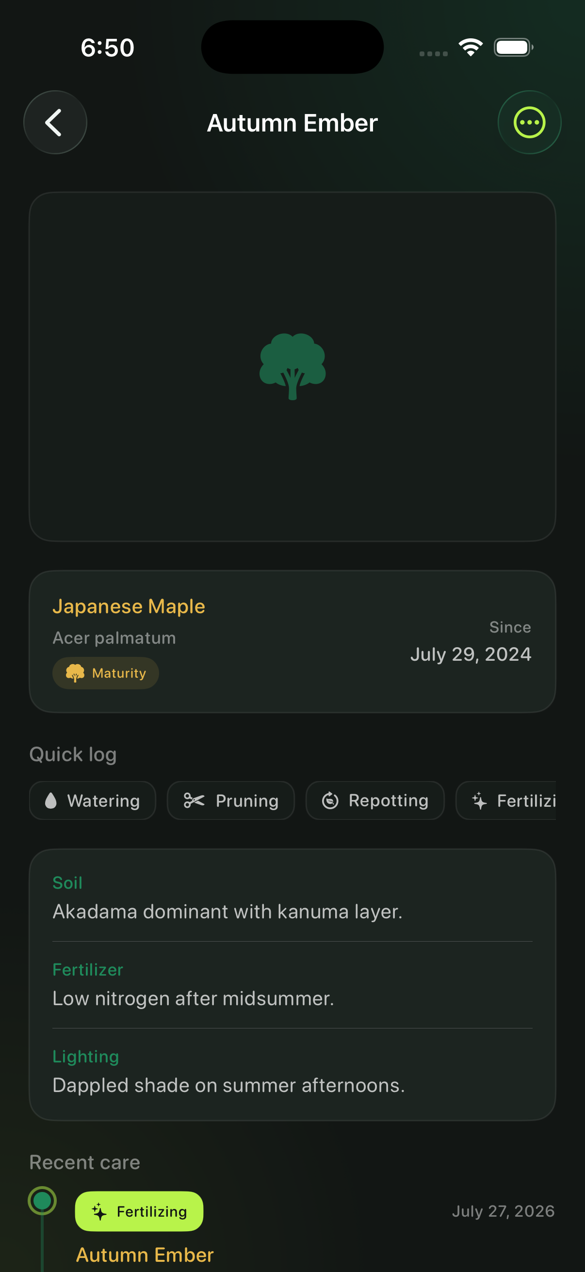 Tree profile screen